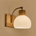 Nordic Wood Milk‑Glass Globe Wall Sconce