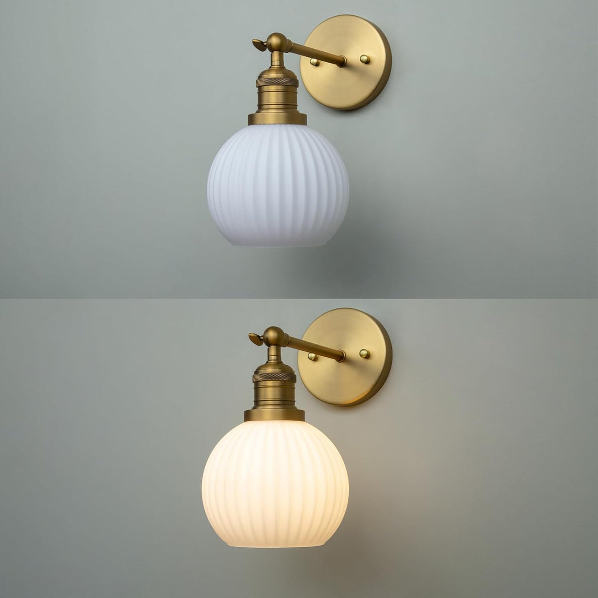 Vintage Gold Milk‑Glass Globe Wall Sconce