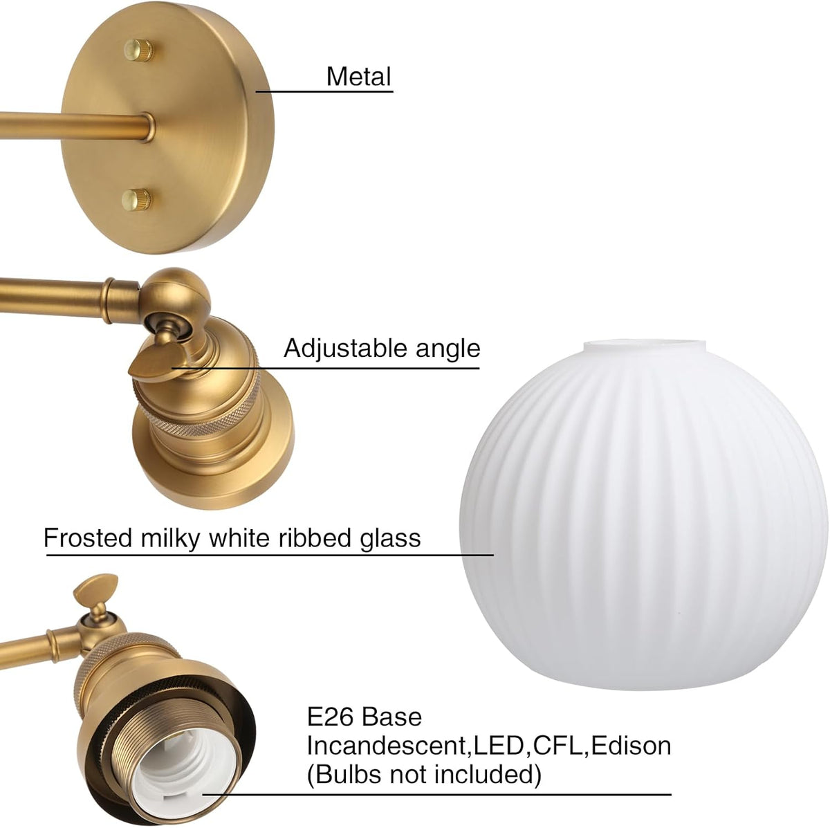 Vintage Gold Milk‑Glass Globe Wall Sconce