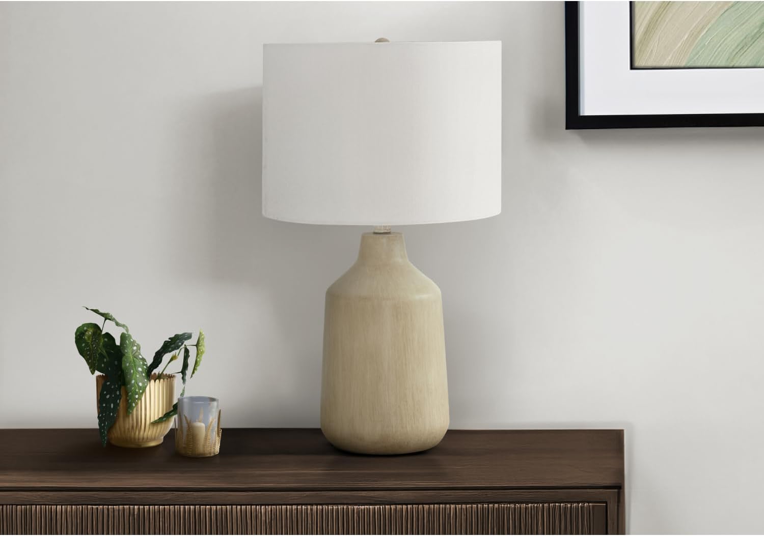 Beige Concrete Drum Shade Table Lamp