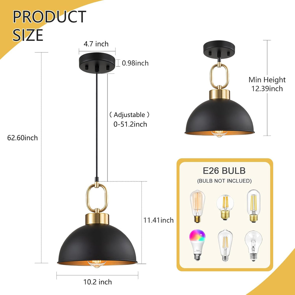 Black Gold Dome Kitchen Pendant Light