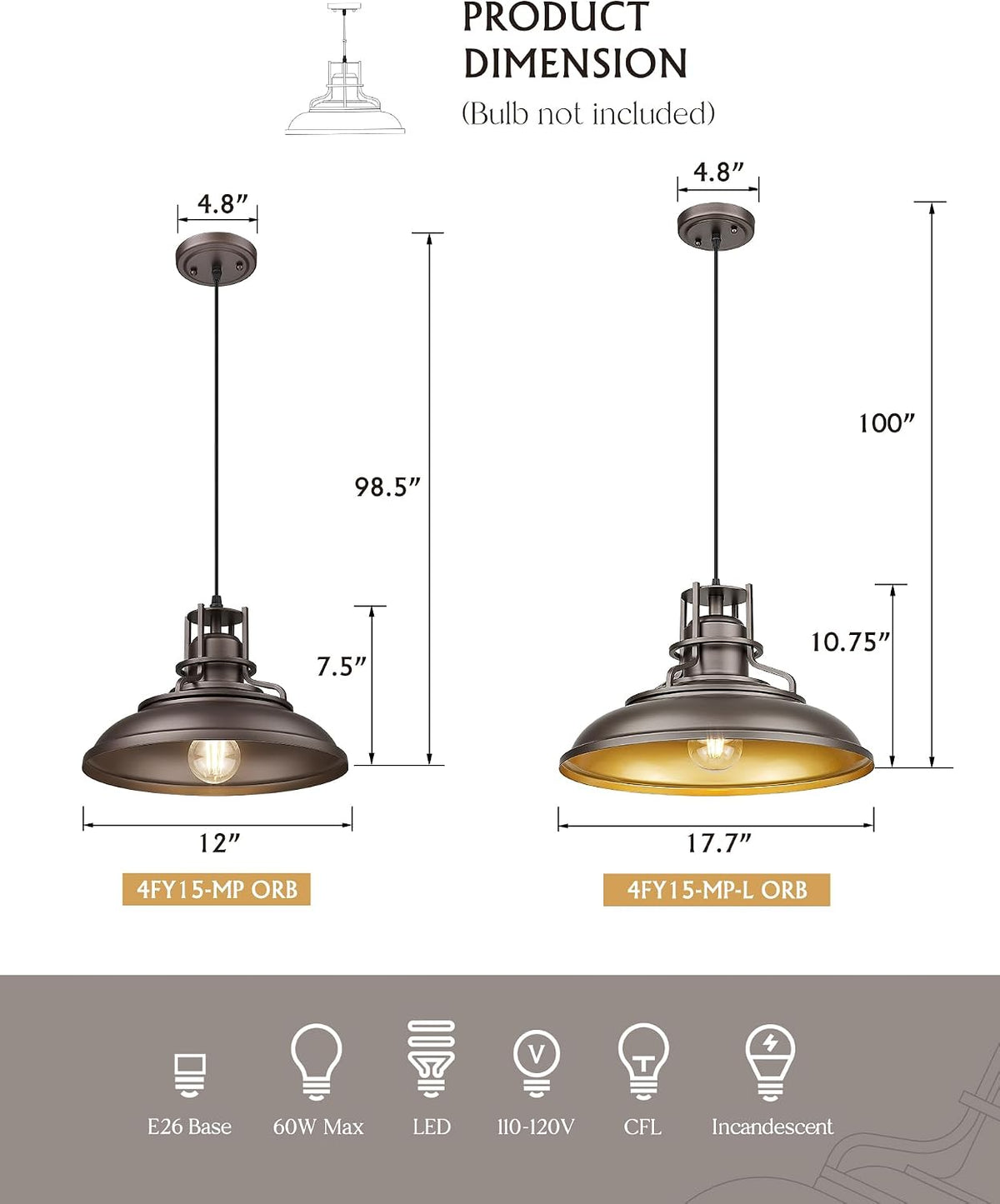 Vintage Bronze Adjustable Barn Pendant Light