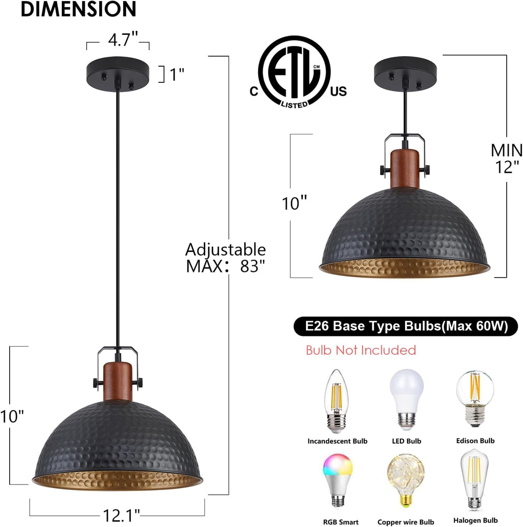 Industrial Black Dome Pendant Light Fixtures