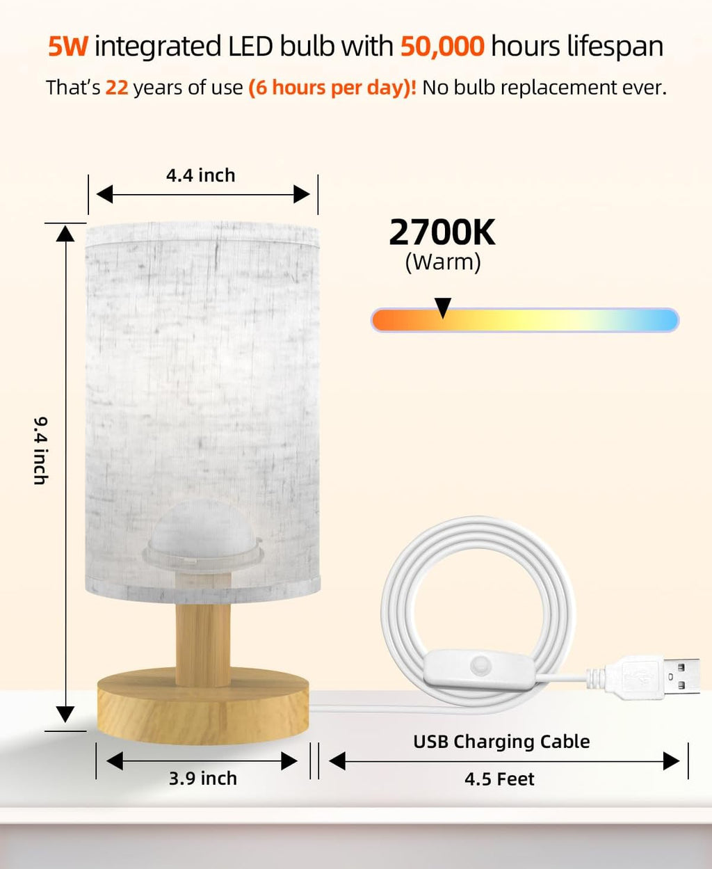Wood‑Base Fabric Shade Bedside Lamp