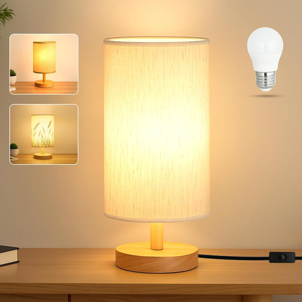 Wood Base Fabric Shade Bedside Lamp