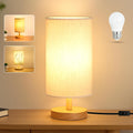 Wood Base Fabric Shade Bedside Lamp