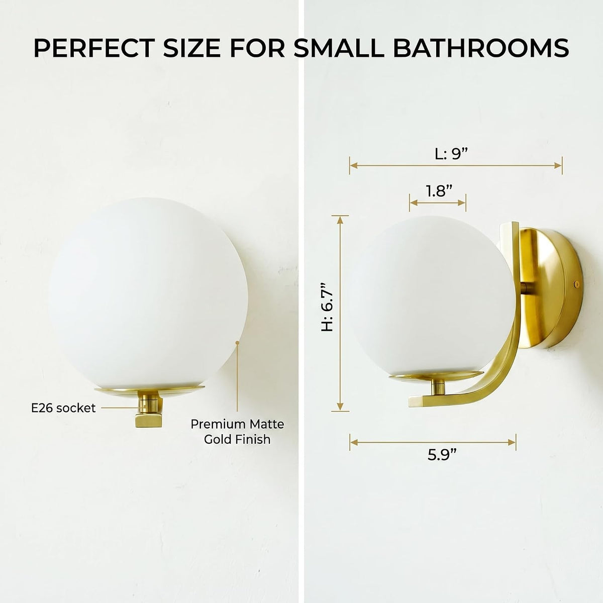 Mid‑Century Gold Globe Glass Wall Sconces