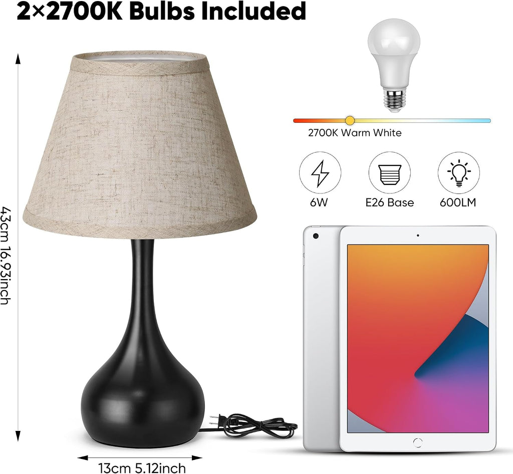 Dimmable Metal Linen Shade Bedside Lamps