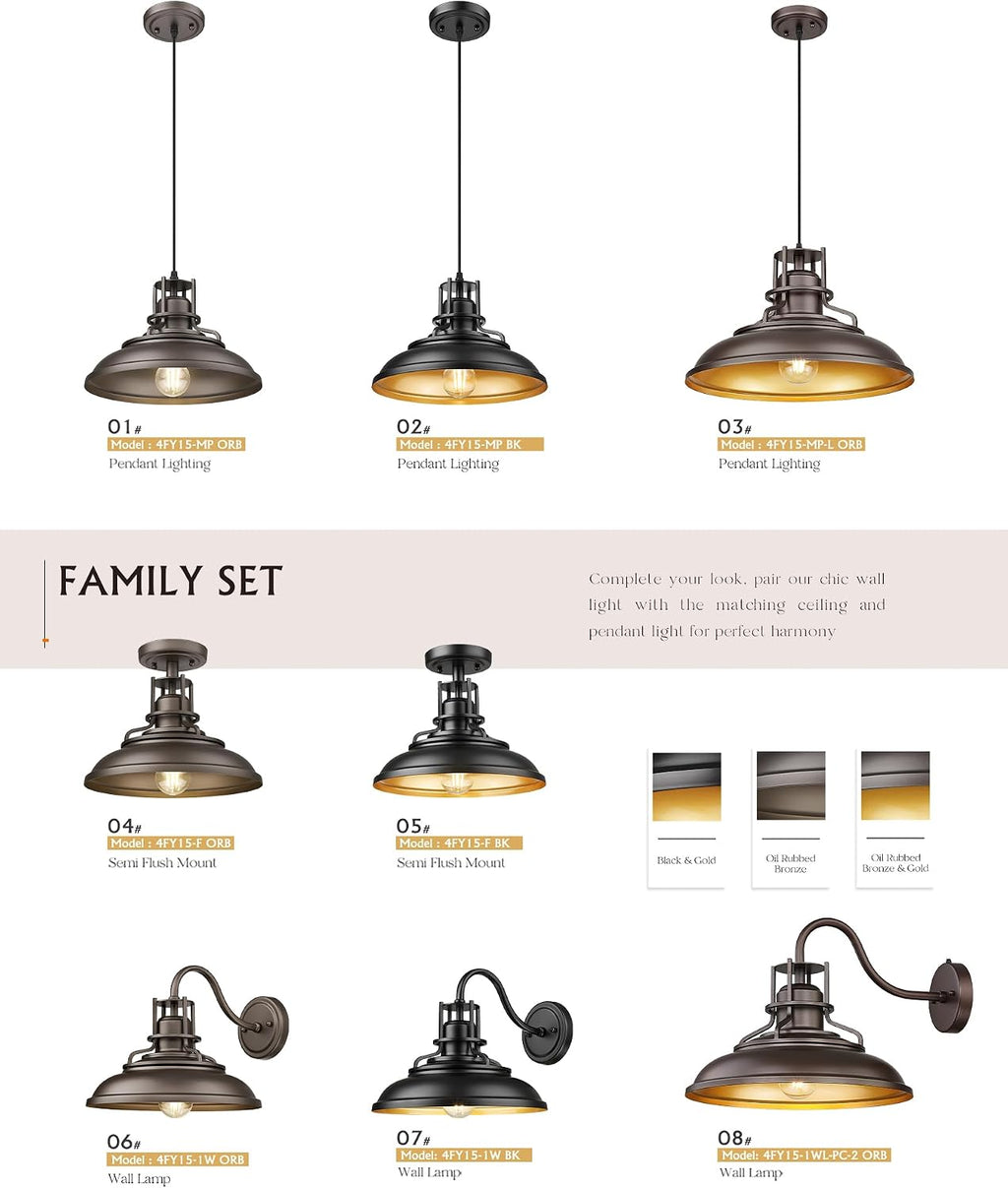 Vintage Bronze Adjustable Barn Pendant Light