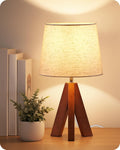 Wood Base Beige Linen Tripod Table Lamp