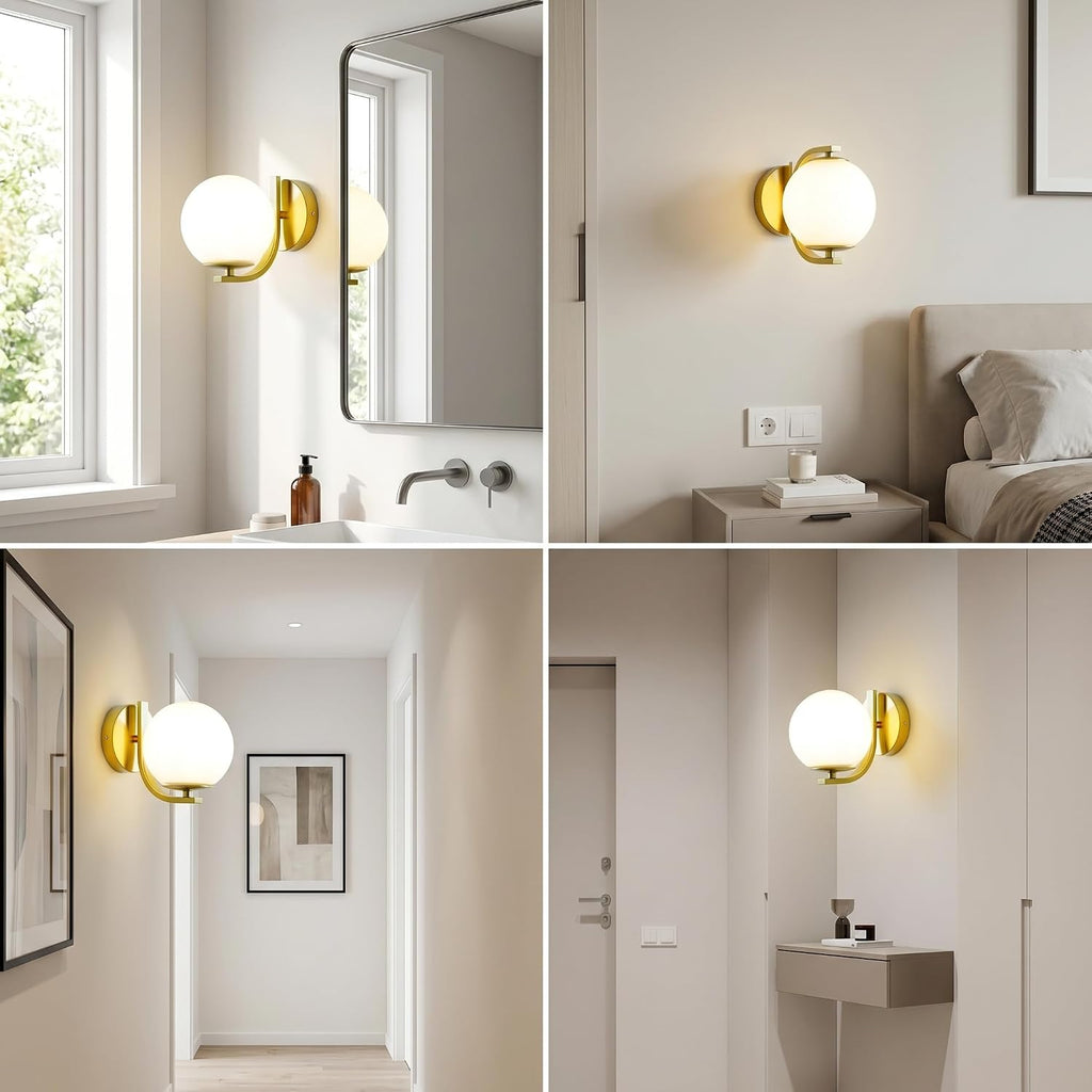 Mid‑Century Gold Globe Glass Wall Sconces