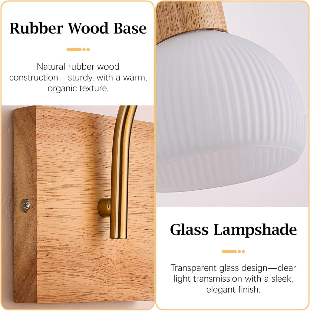Nordic Wood Milk‑Glass Globe Wall Sconce