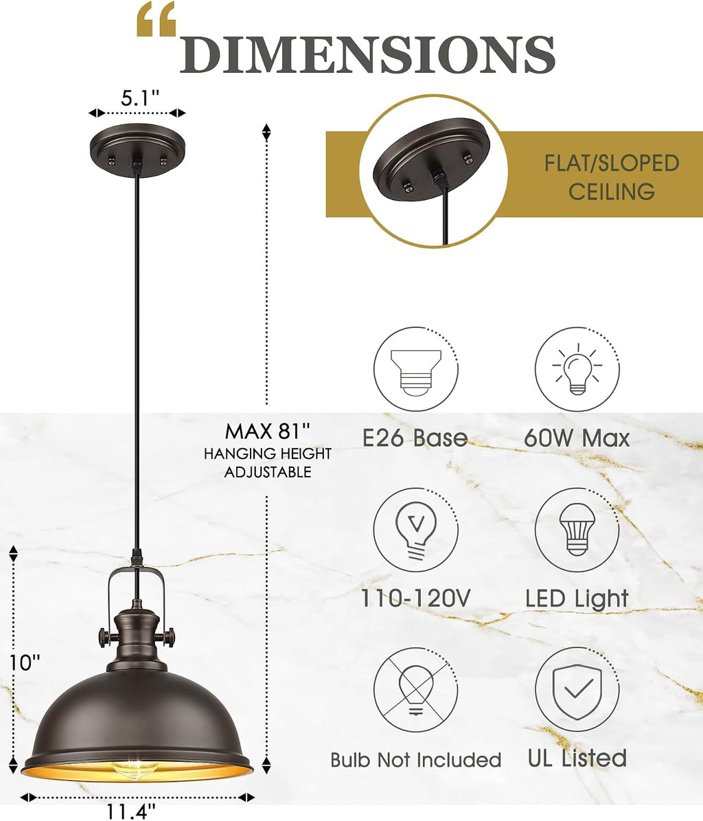 Bronze Metal‑Shade Kitchen Pendant Light