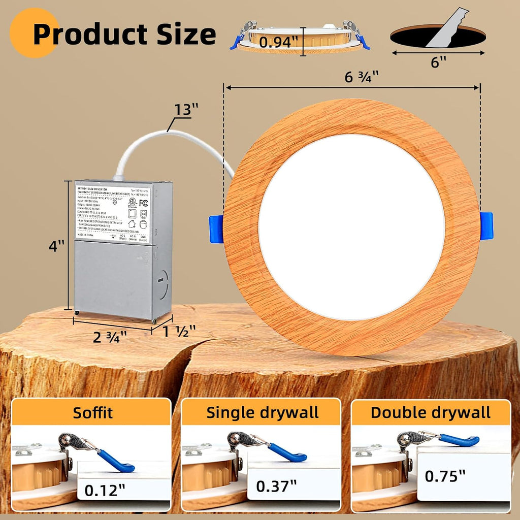 Wood Grain 5CCT Dimmable Recessed Lights