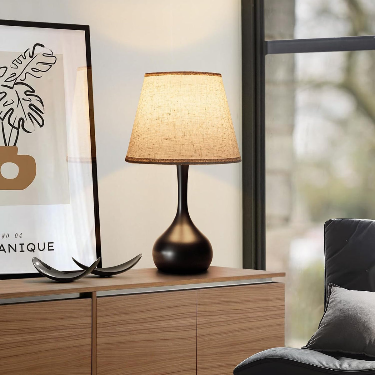 Dimmable Fabric Shade Bedside Table Lamp