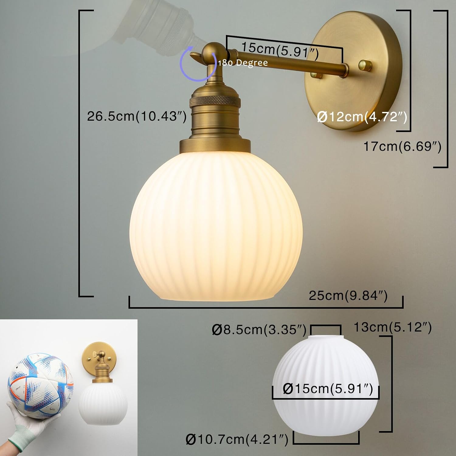 Vintage Gold Milk‑Glass Globe Wall Sconce
