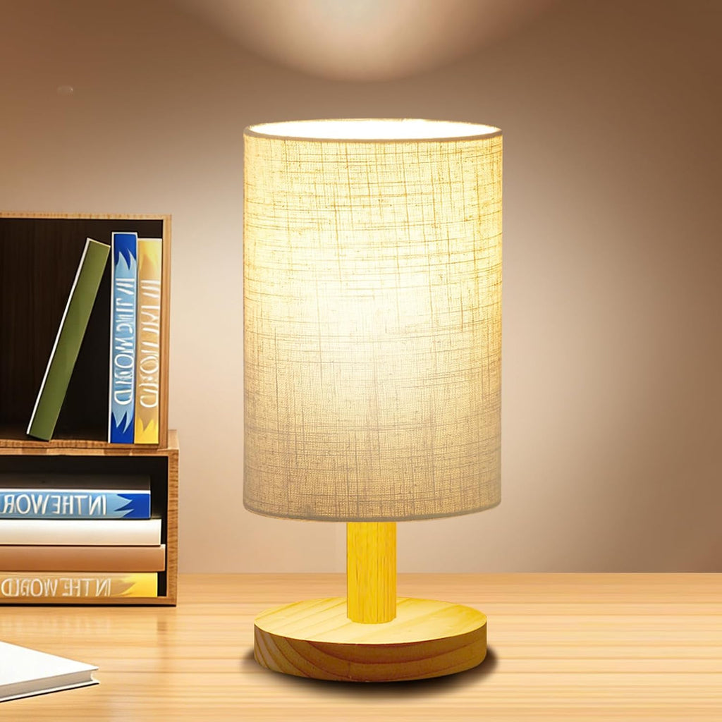 Wood‑Base Fabric Shade Bedside Lamp