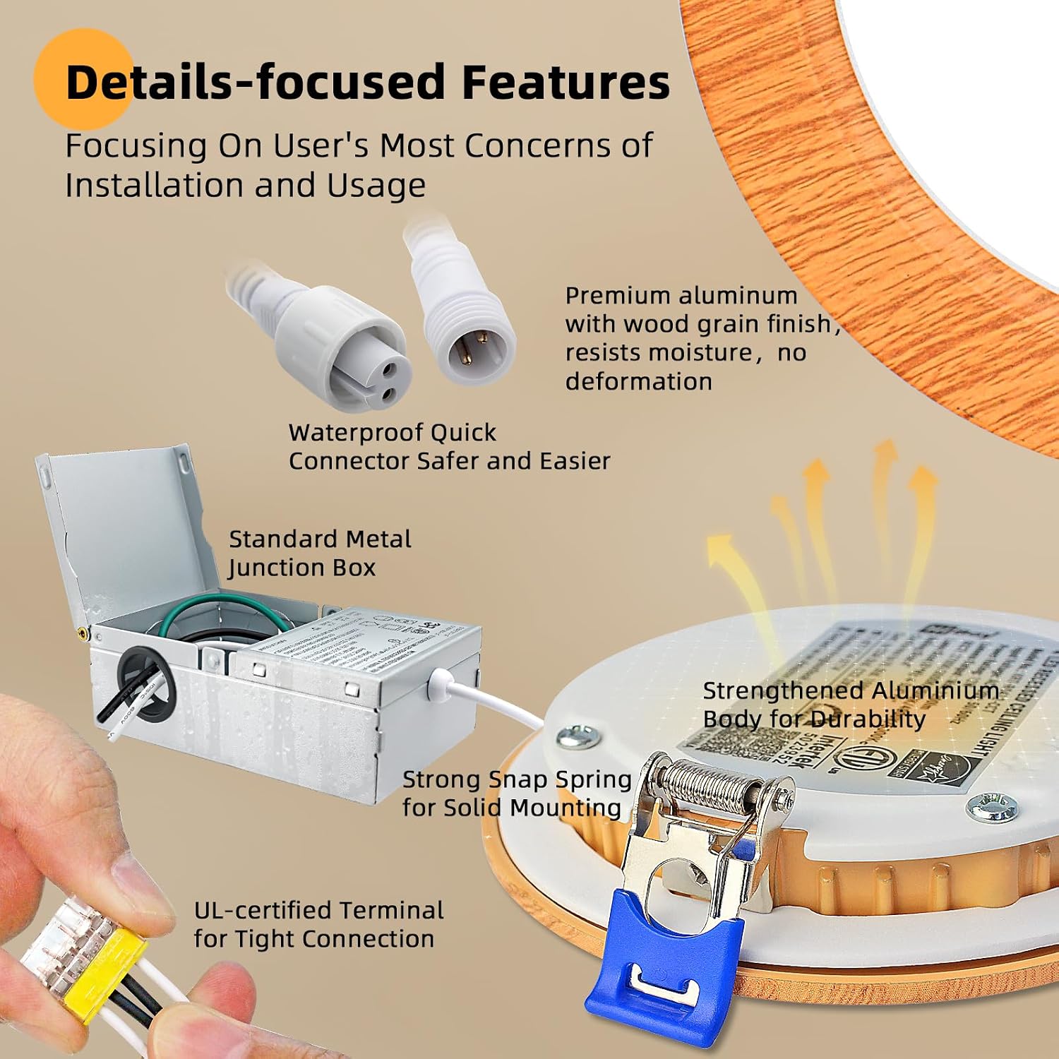 Wood Grain 5CCT Dimmable Recessed Lights