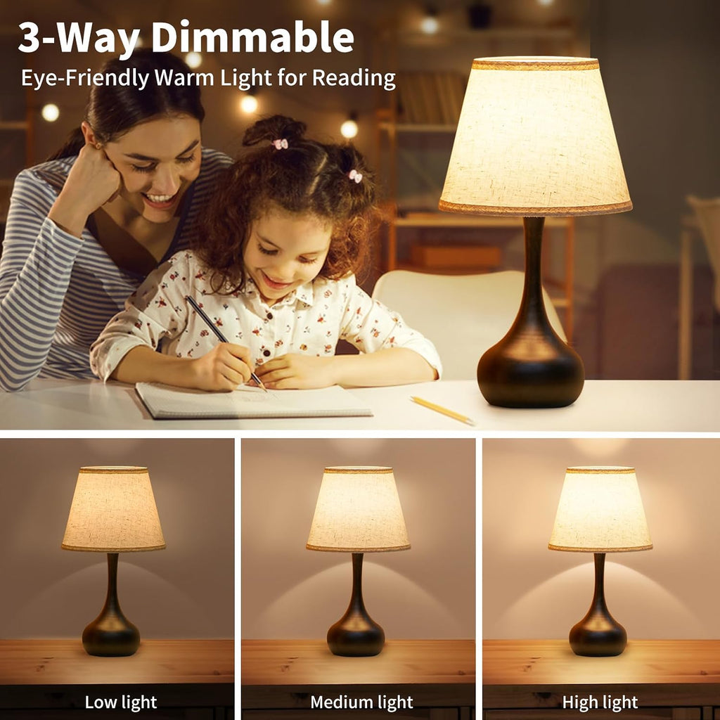 Dimmable Fabric Shade Bedside Table Lamp