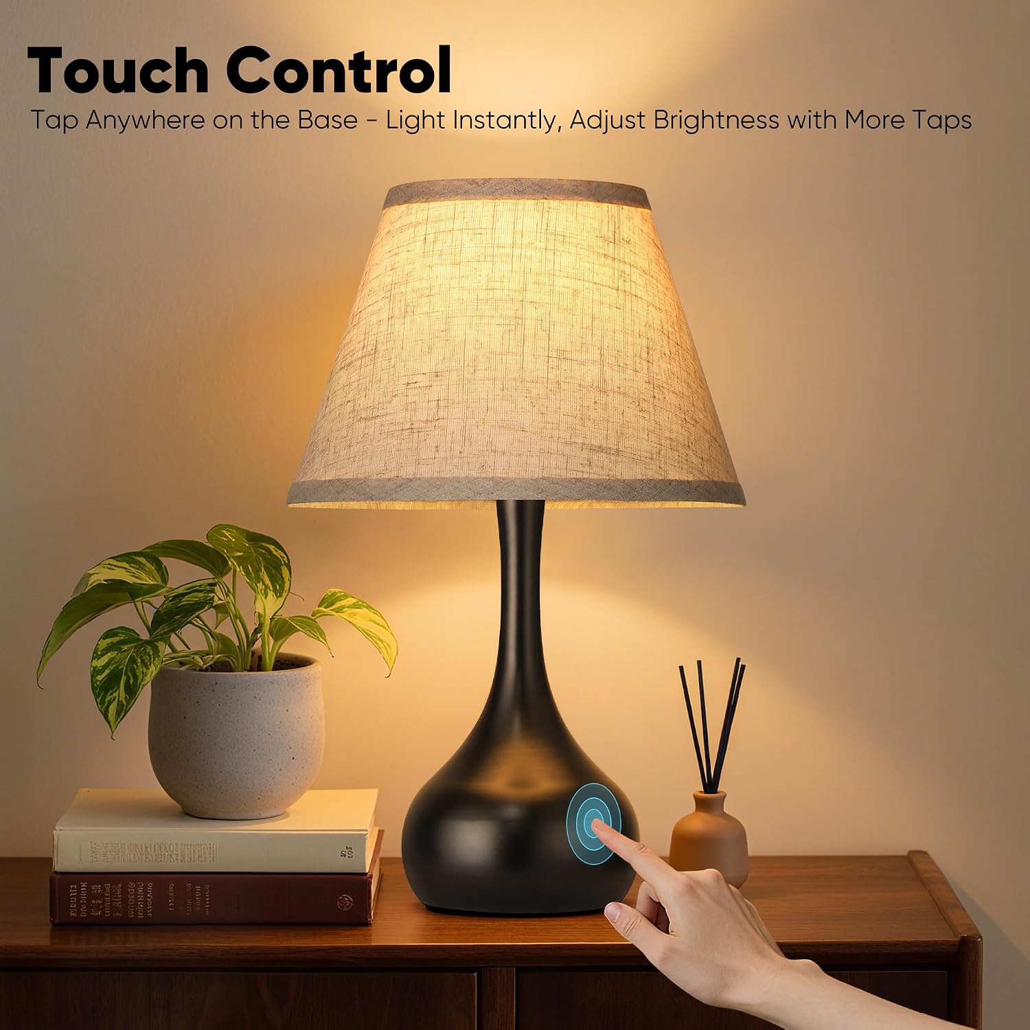 Dimmable Metal Linen Shade Bedside Lamps
