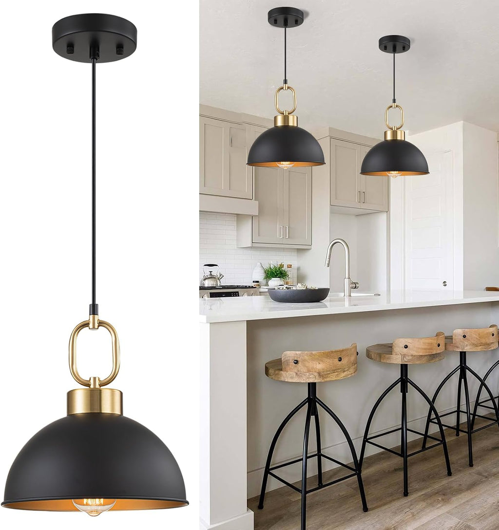 Black Gold Dome Kitchen Pendant Light