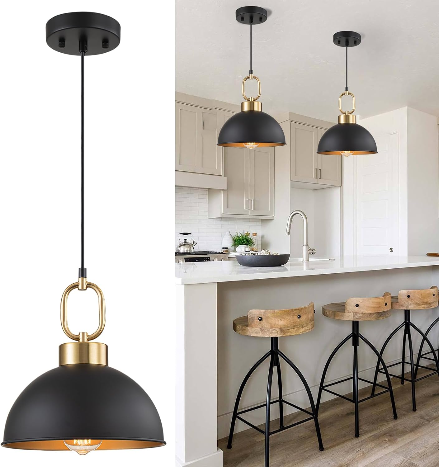 Black Gold Dome Kitchen Pendant Light
