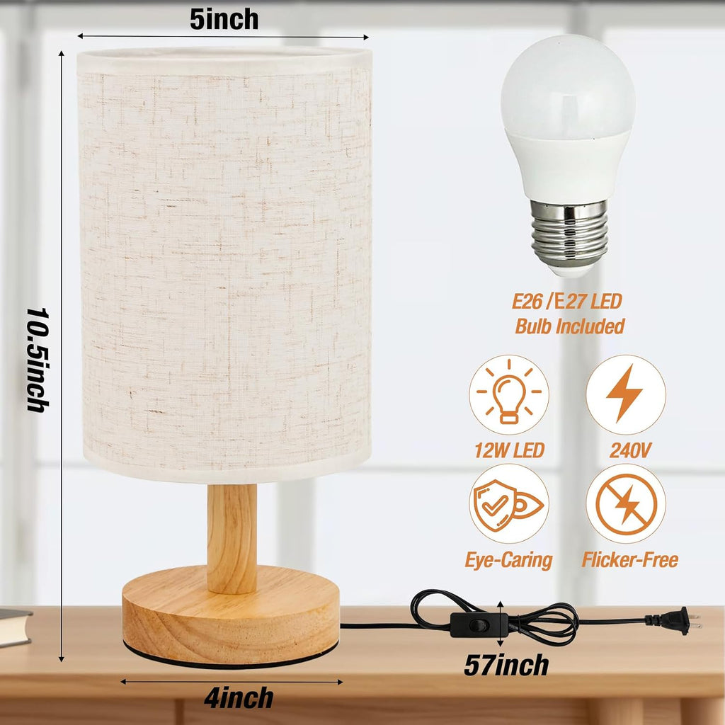Wood Base Fabric Shade Bedside Lamp