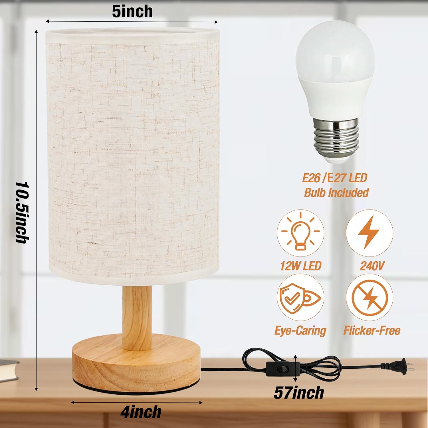 Wood Base Fabric Shade Bedside Lamp