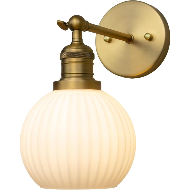 Vintage Gold Milk‑Glass Globe Wall Sconce