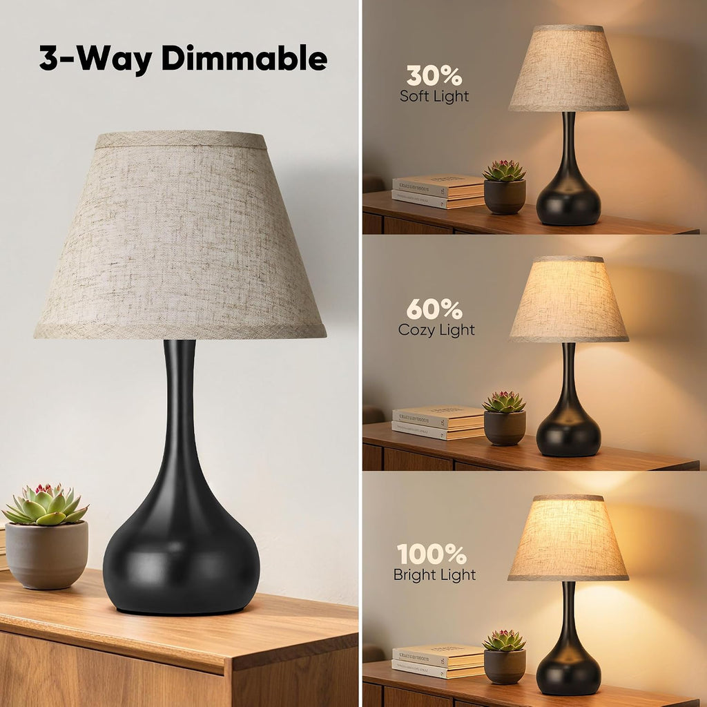 Dimmable Metal Linen Shade Bedside Lamps