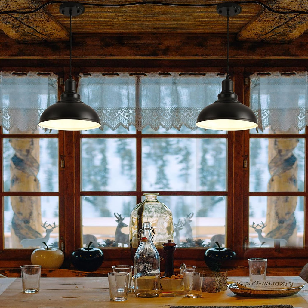 Farmhouse Black Metal Shade Pendant Lights