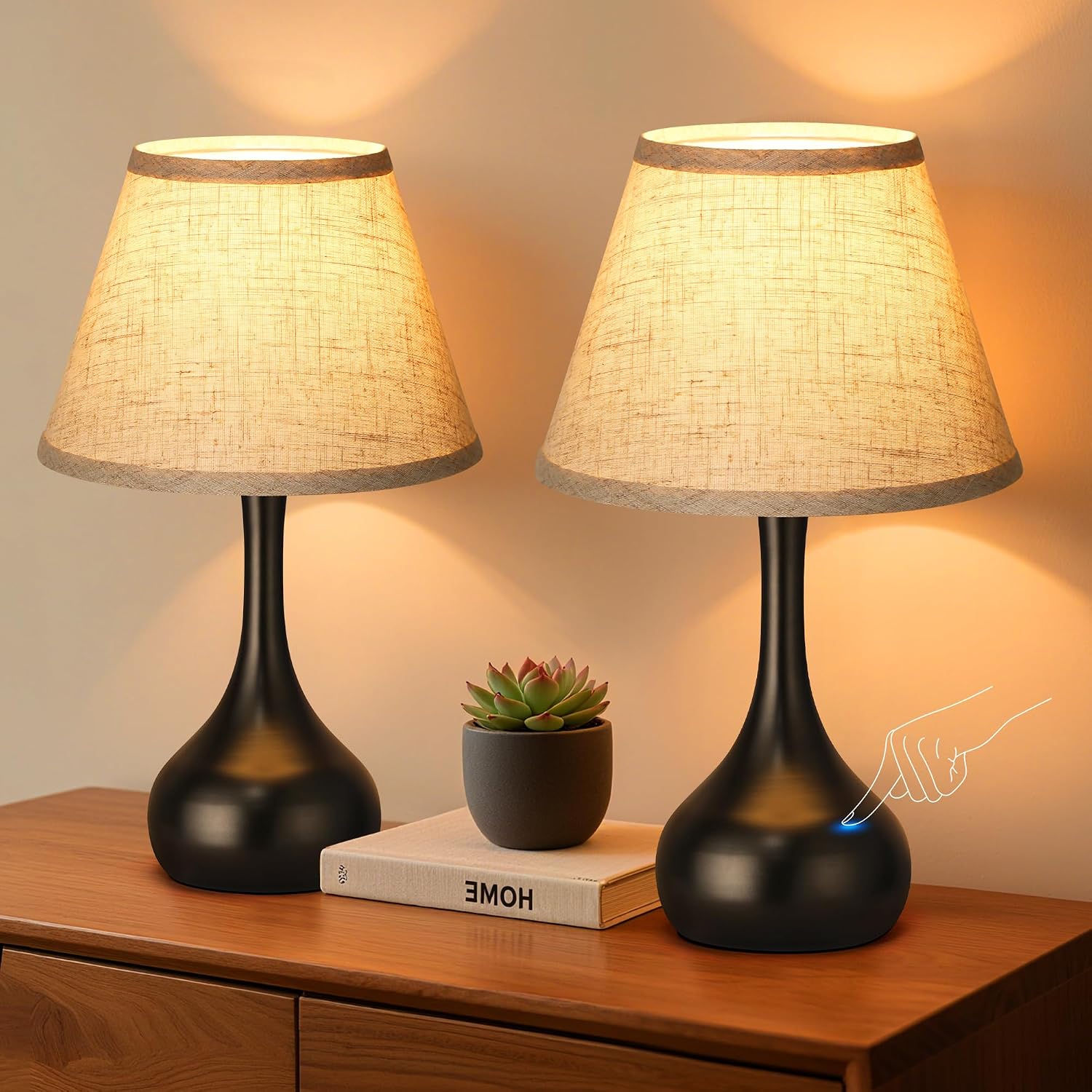 Dimmable Metal Linen Shade Bedside Lamps