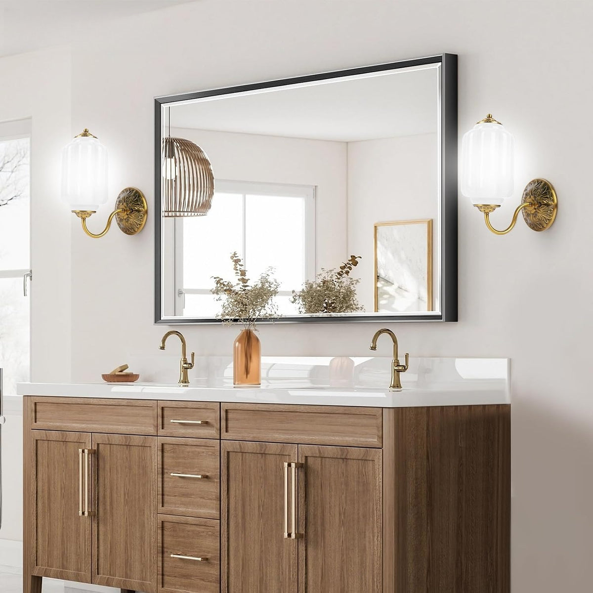Vintage Milk‑Glass Vanity Wall Sconces